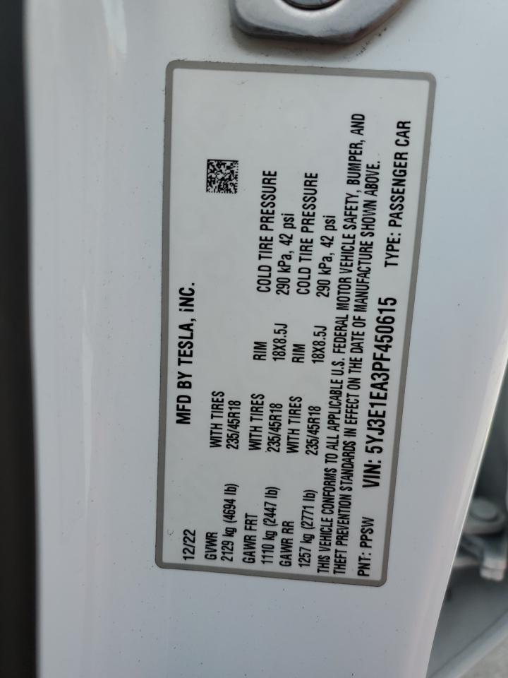 5YJ3E1EA3PF450615 2023 Tesla Model 3