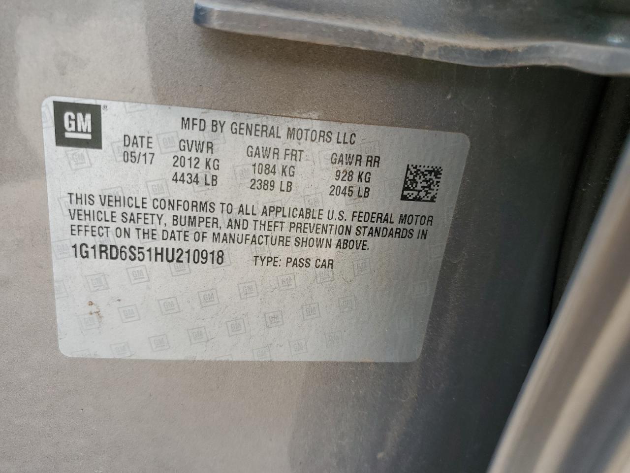 1G1RD6S51HU210918 2017 Chevrolet Volt Premier