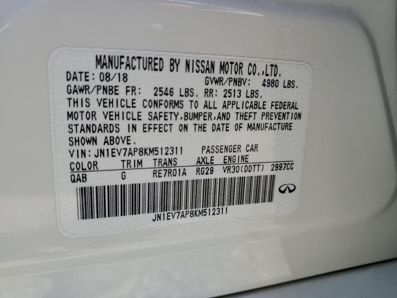 JN1EV7AP8KM512311 2019 Infiniti Q50 Luxe