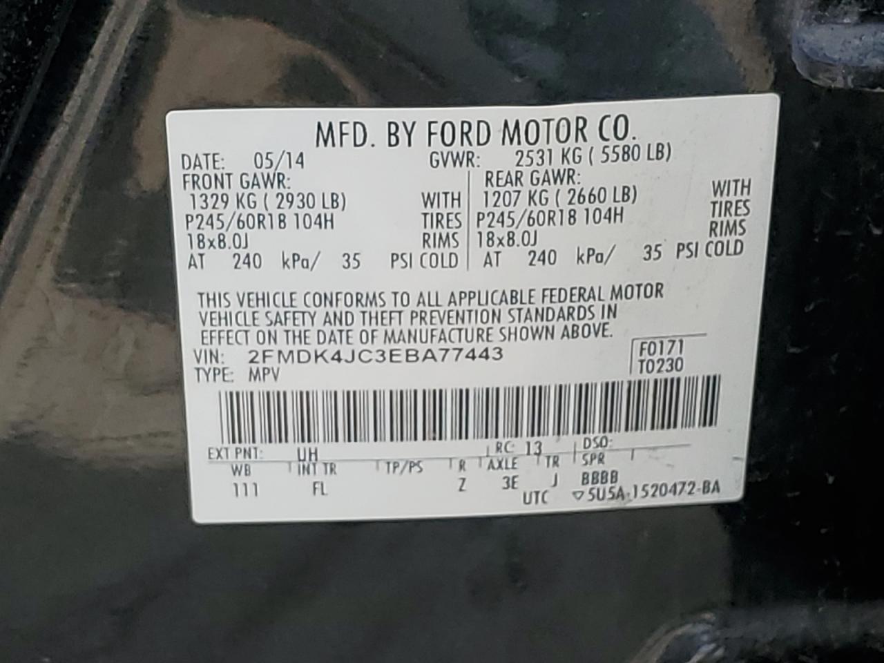 2FMDK4JC3EBA77443 2014 Ford Edge Sel