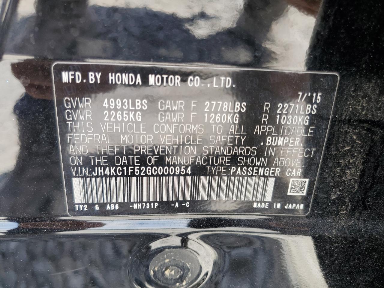 JH4KC1F52GC000954 2016 Acura Rlx Tech