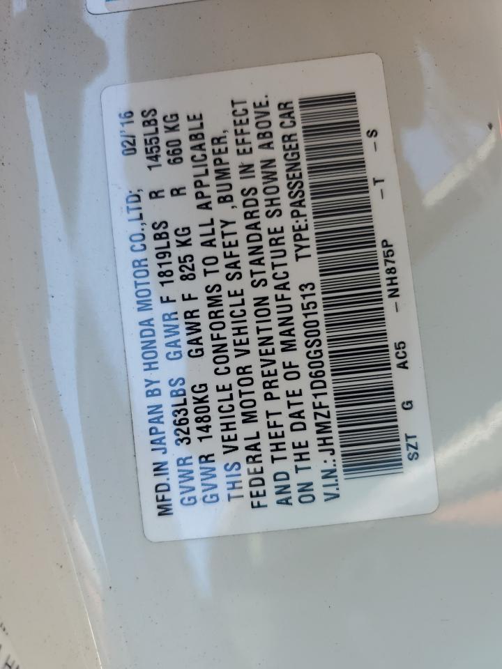 JHMZF1D60GS001513 2016 Honda Cr-Z Ex