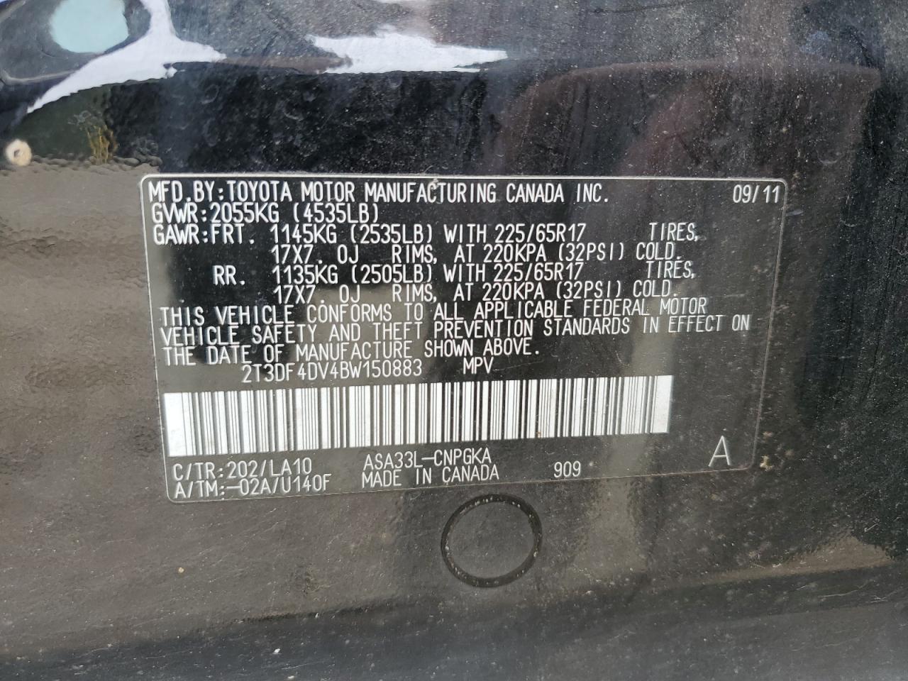 2T3DF4DV4BW150883 2011 Toyota Rav4 Limited