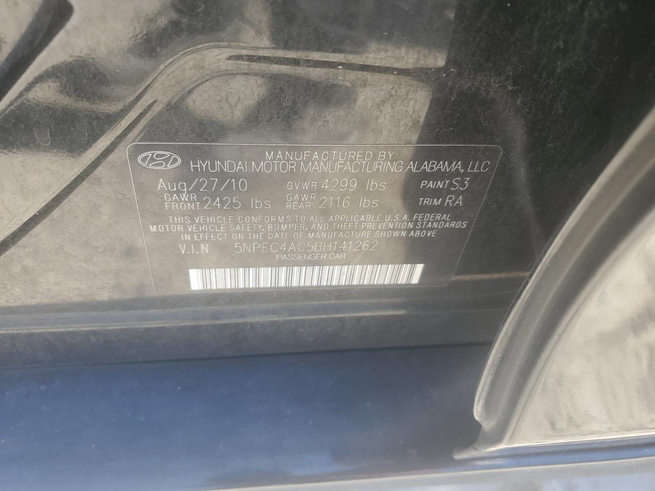 5NPEC4AC5BH141262 2011 Hyundai Sonata Se