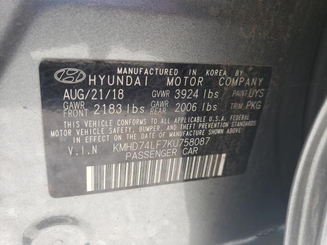 2019 Hyundai Elantra Se VIN: KMHD74LF7KU758087 Lot: 58509884