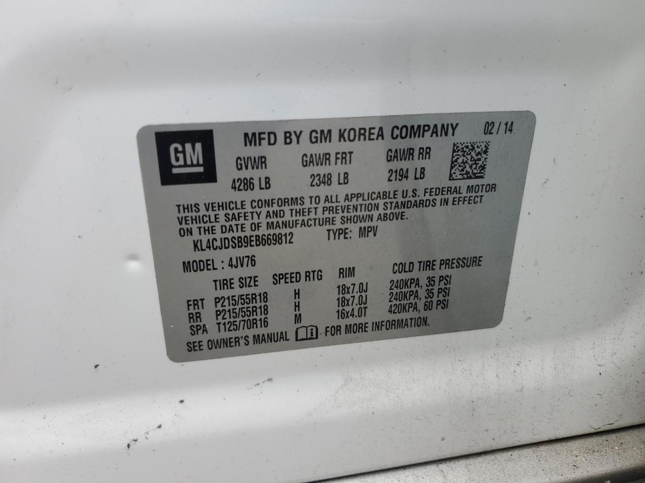 KL4CJDSB9EB669812 2014 Buick Encore Premium
