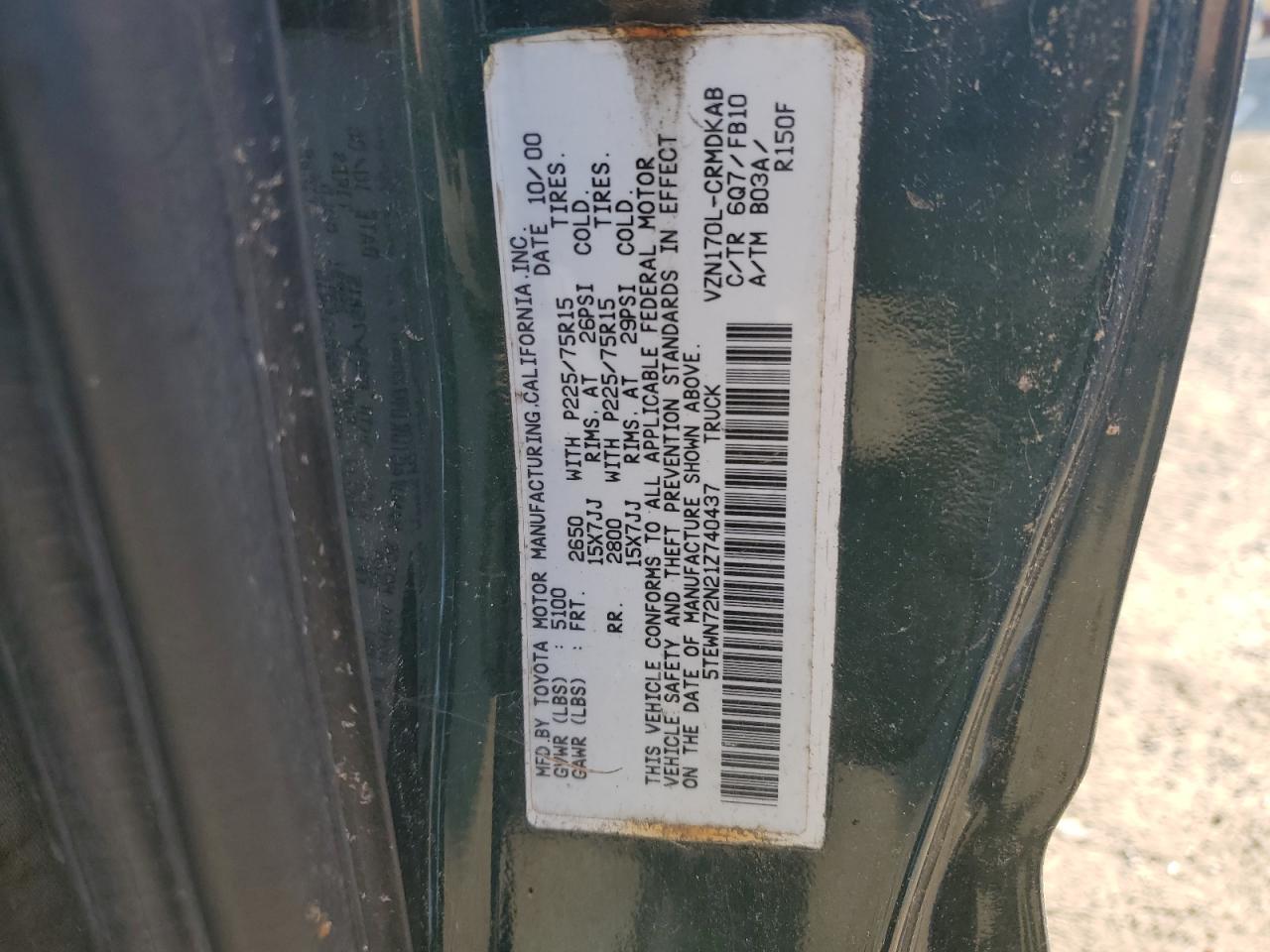 5TEWN72N21Z740437 2001 Toyota Tacoma Xtracab