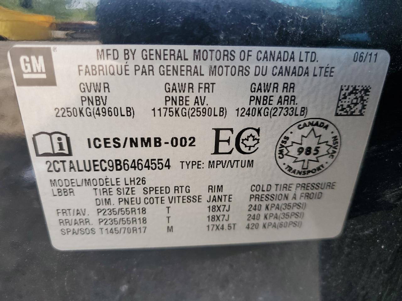 2CTALUEC9B6464554 2011 GMC Terrain Slt