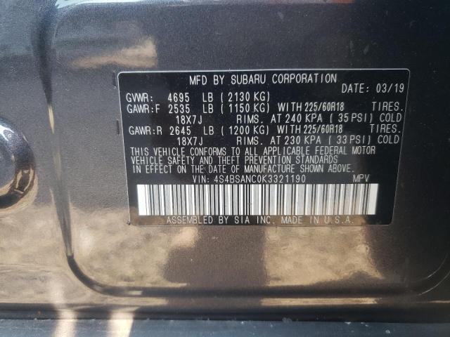 2019 Subaru Outback 2.5I Limited VIN: 4S4BSANC0K3321190 Lot: 59647434