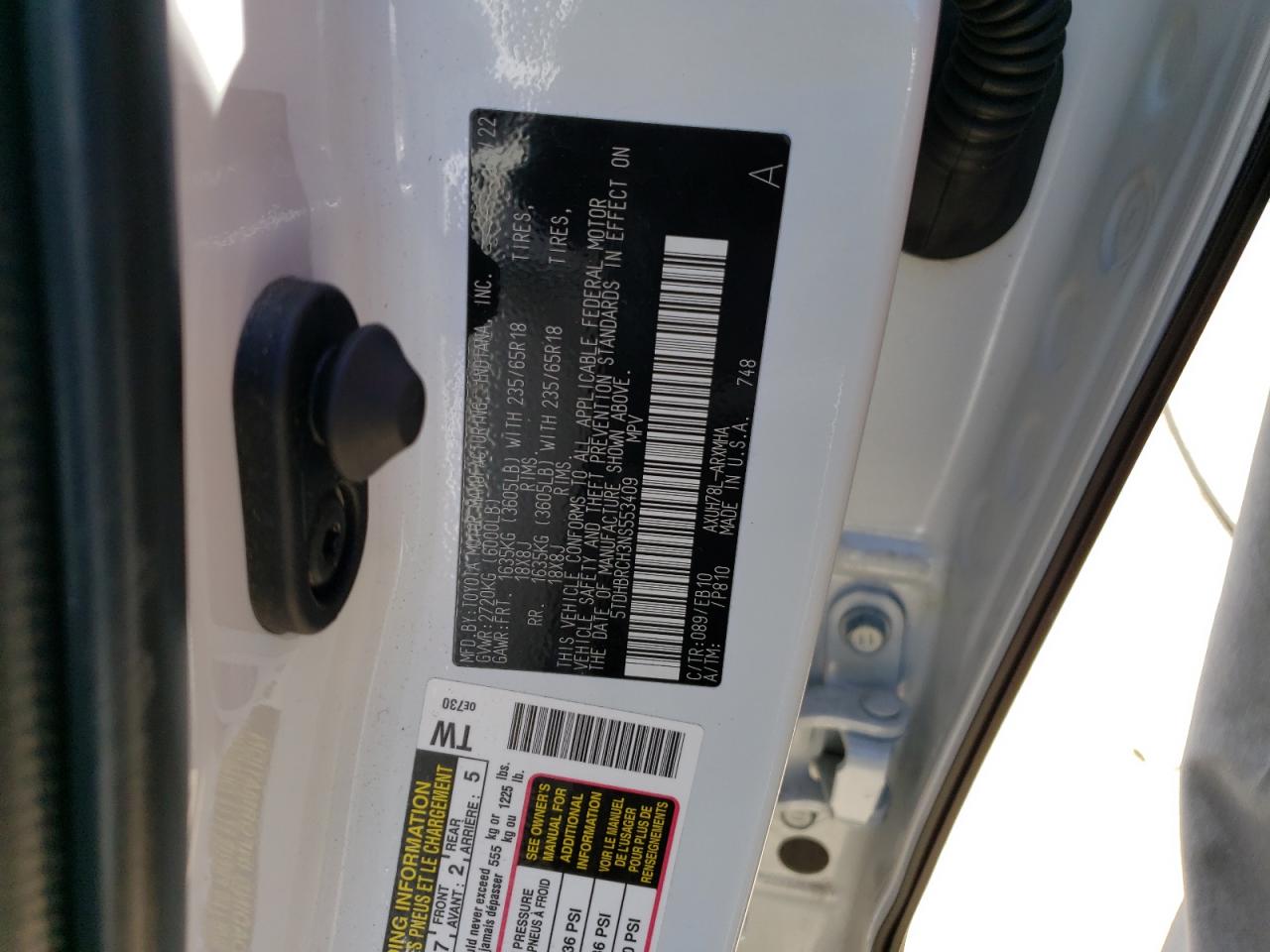 5TDHBRCH3NS553409 2022 Toyota Highlander Hybrid Xle