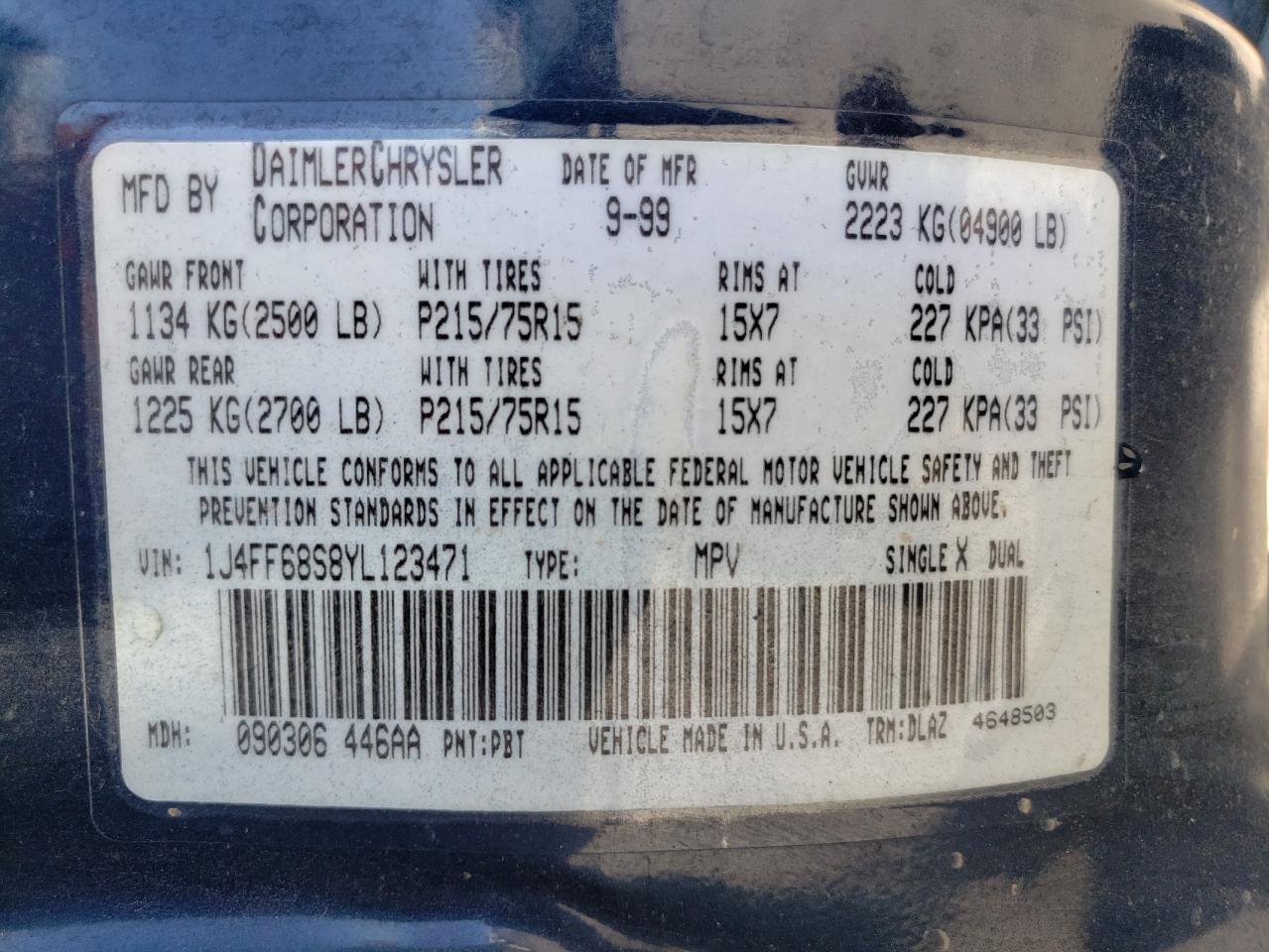 1J4FF68S8YL123471 2000 Jeep Cherokee Limited