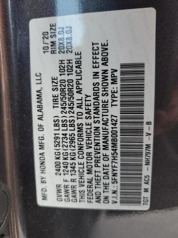 2021 Honda Passport Exl VIN: 5FNYF7H54MB001427 Lot: 60507834