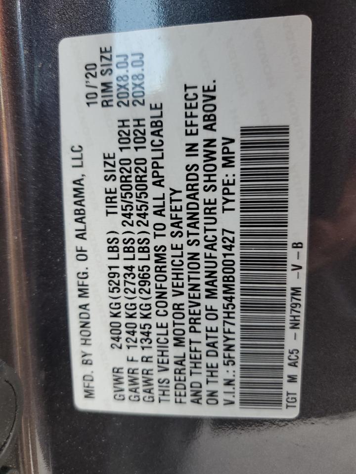 5FNYF7H54MB001427 2021 Honda Passport Exl