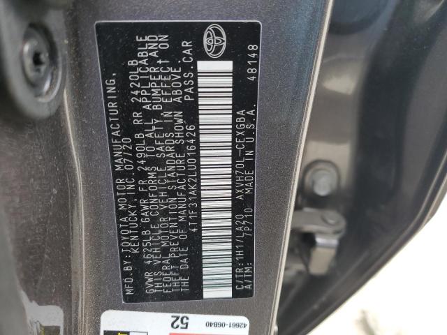 VIN 4T1F31AK2LU016426 2020 Toyota Camry, Xle no.12