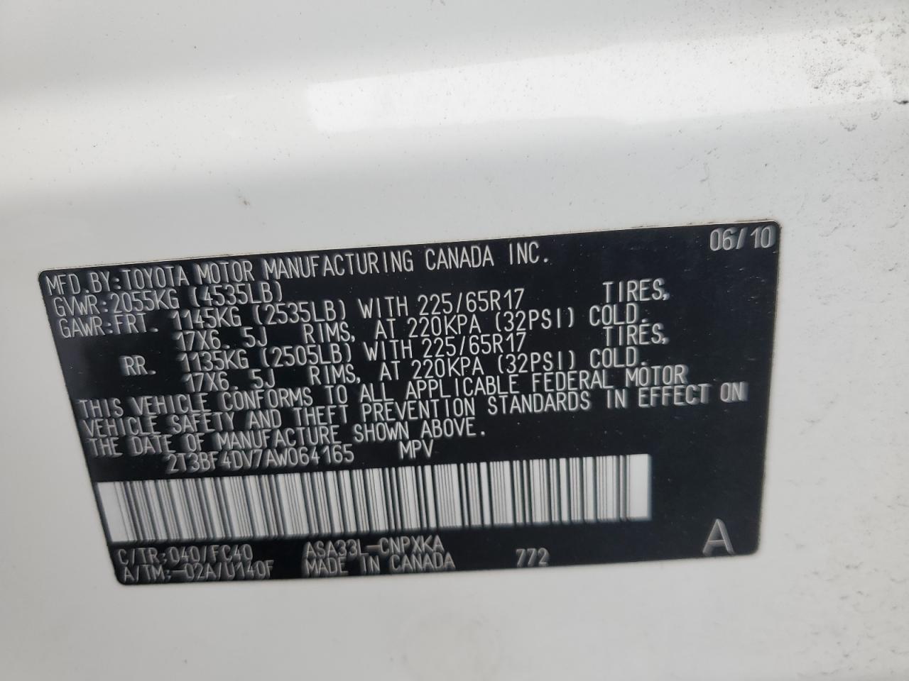 2T3BF4DV7AW064165 2010 Toyota Rav4