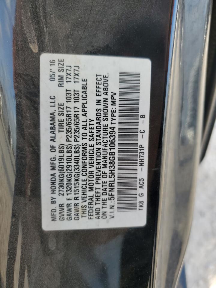 5FNRL5H38GB106394 2016 Honda Odyssey Se