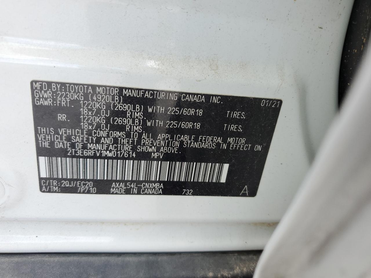 2T3E6RFV1MW017614 2021 Toyota Rav4 Xse