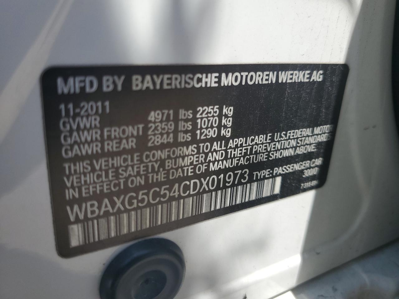 WBAXG5C54CDX01973 2012 BMW 528 I