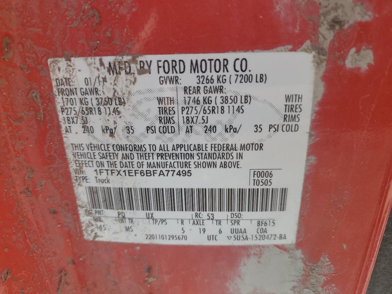 1FTFX1EF6BFA77495 2011 Ford F150 Super Cab