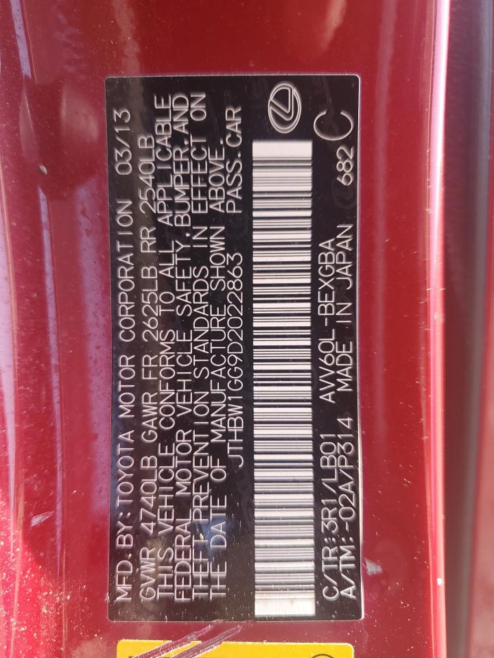 JTHBW1GG9D2022863 2013 Lexus Es 300H