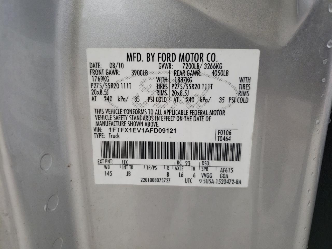 1FTFX1EV1AFD09121 2010 Ford F150 Super Cab