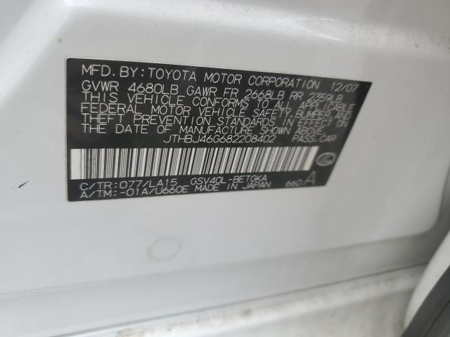 2008 Lexus Es 350 VIN: JTHBJ46G682208402 Lot: 59495414