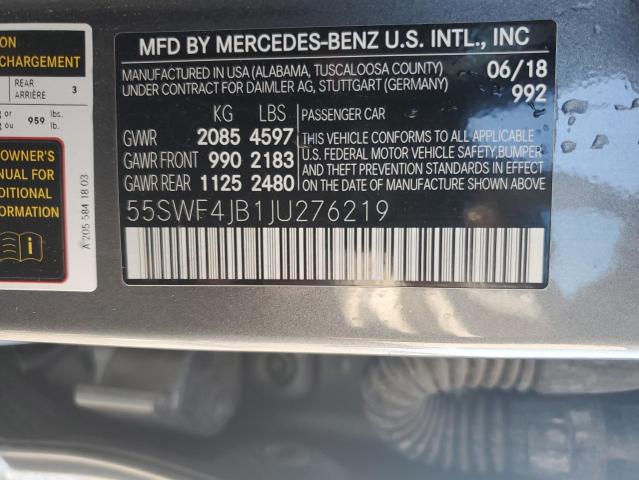 2018 Mercedes-Benz C 300 VIN: 55SWF4JB1JU276219 Lot: 58179244