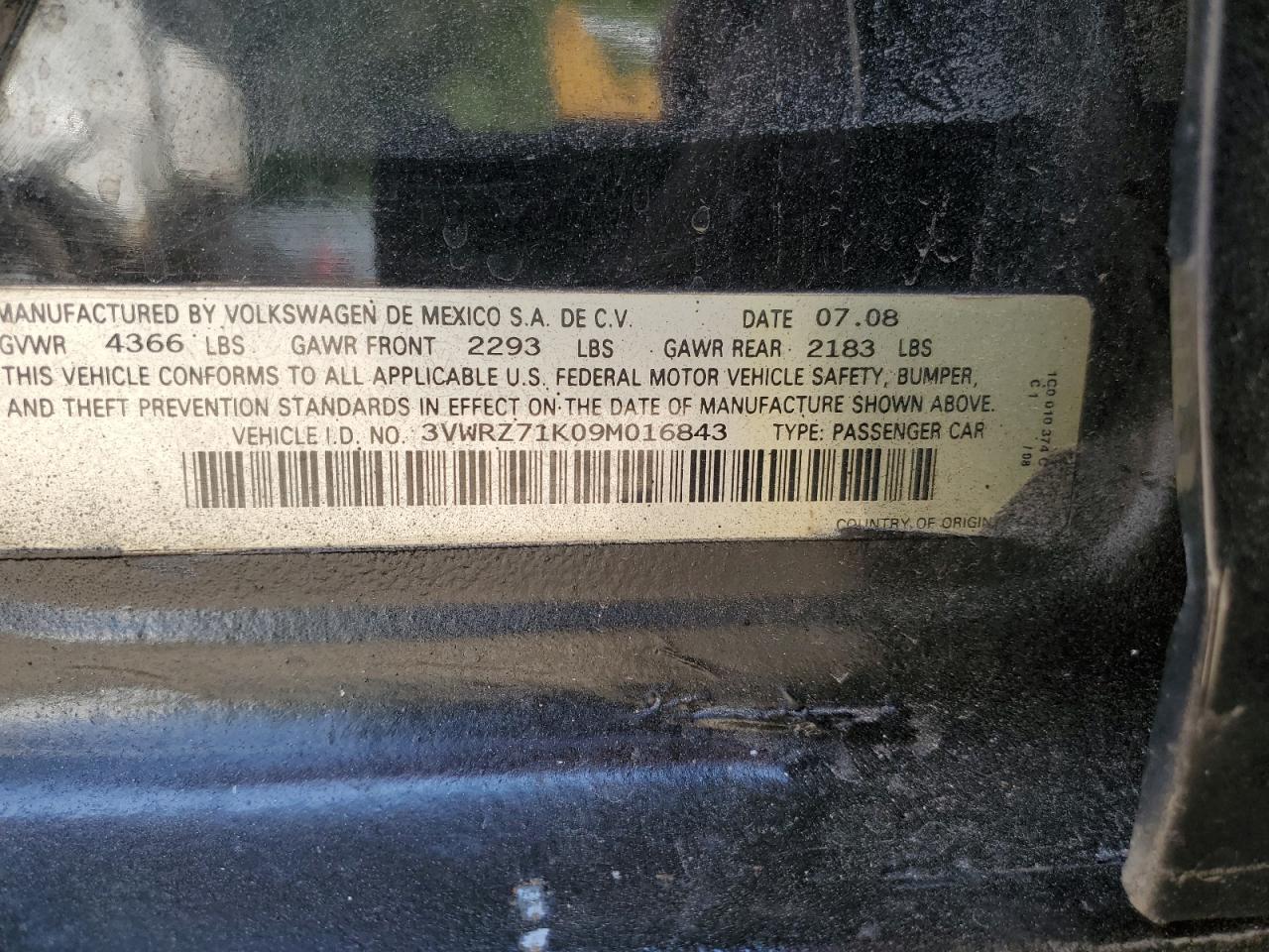 3VWRZ71K09M016843 2009 Volkswagen Jetta Se