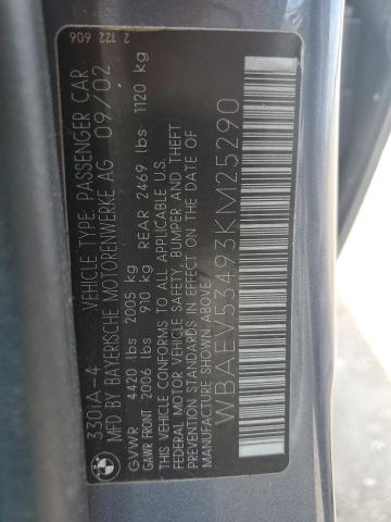 2003 BMW 330 I VIN: WBAEV53493KM25290 Lot: 56833934