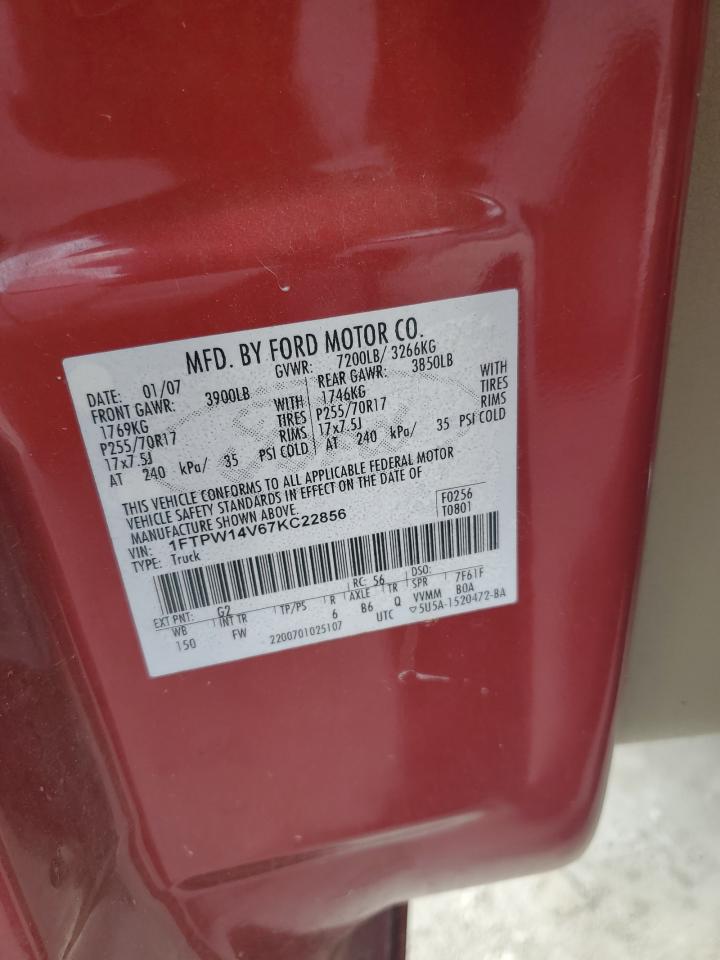 1FTPW14V67KC22856 2007 Ford F150 Supercrew