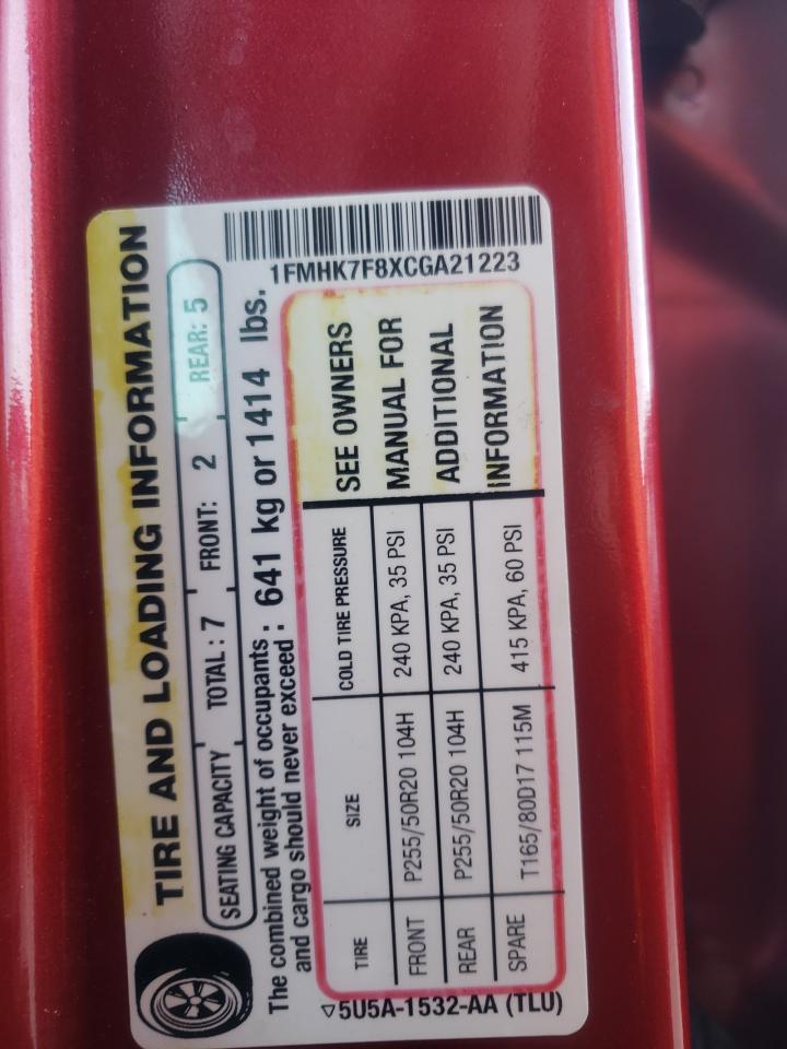 1FMHK7F8XCGA21223 2012 Ford Explorer Limited