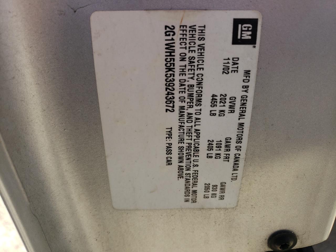 2G1WH55K539243672 2003 Chevrolet Impala Ls