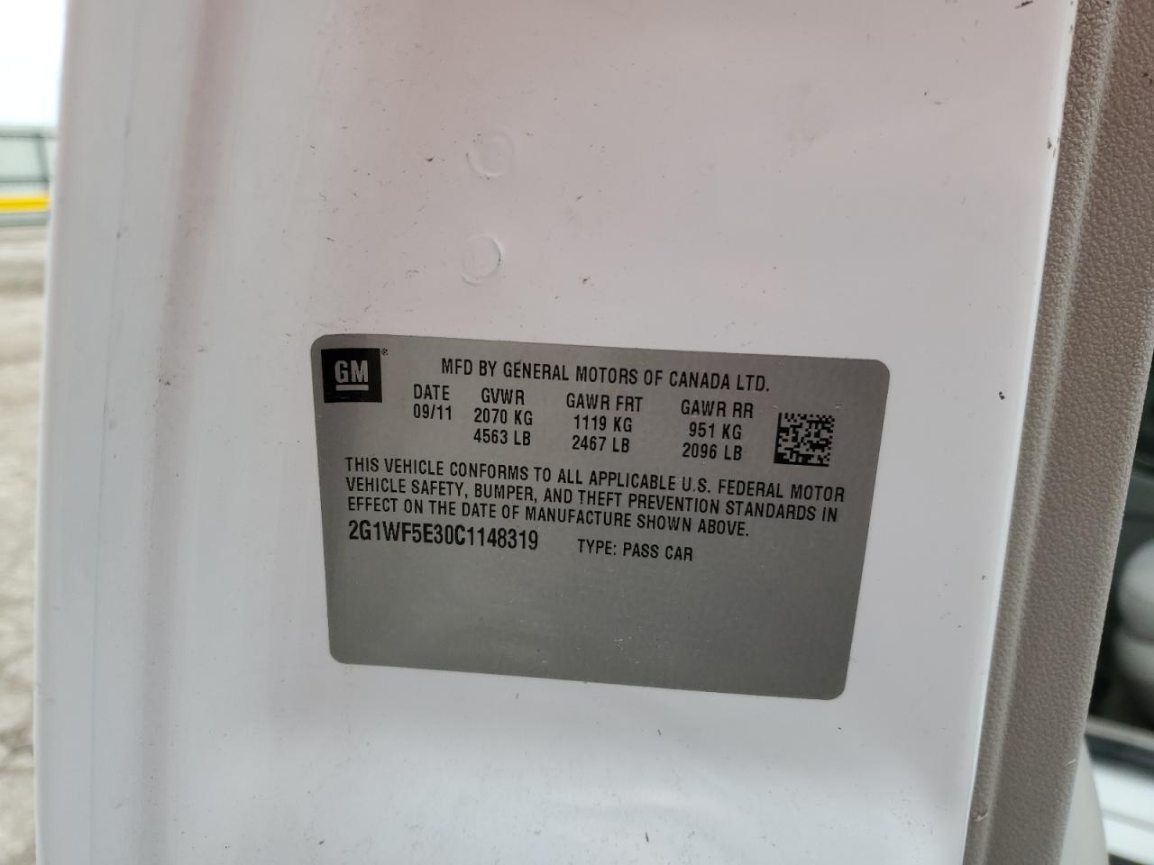 2G1WF5E30C1148319 2012 Chevrolet Impala Ls