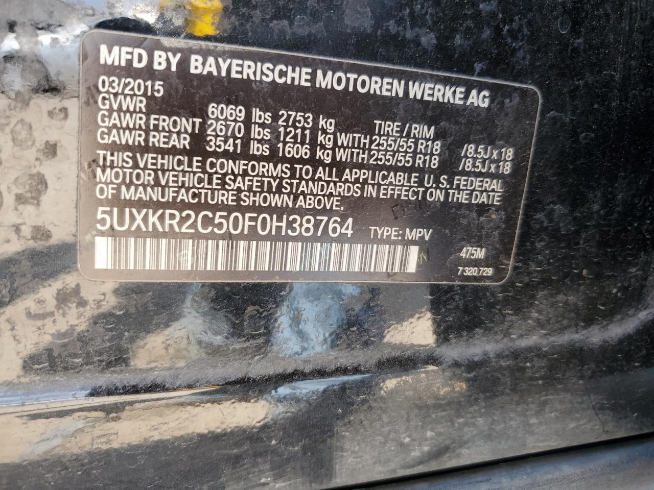 5UXKR2C50F0H38764 2015 BMW X5 Sdrive35I