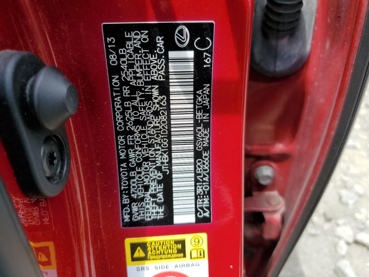 JTHBK1GG1D2082163 2013 Lexus Es 350