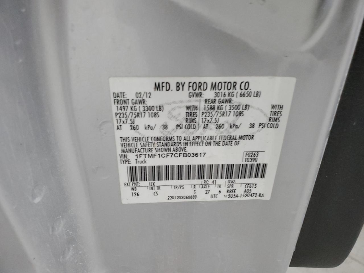 1FTMF1CF7CFB03617 2012 Ford F150