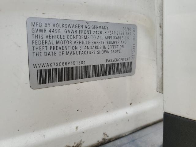2006 Volkswagen Passat 2.0T VIN: WVWAK73C66P151504 Lot: 60074334