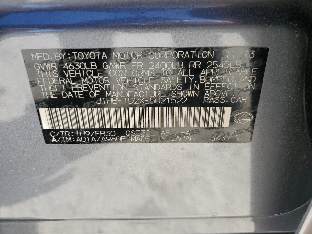 JTHBF1D2XE5021522 2014 Lexus Is 250