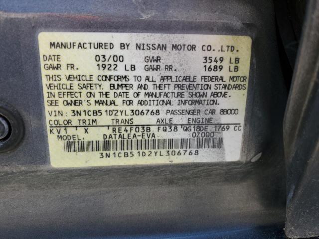 2000 Nissan Sentra Base VIN: 3N1CB51D2YL306768 Lot: 59376844