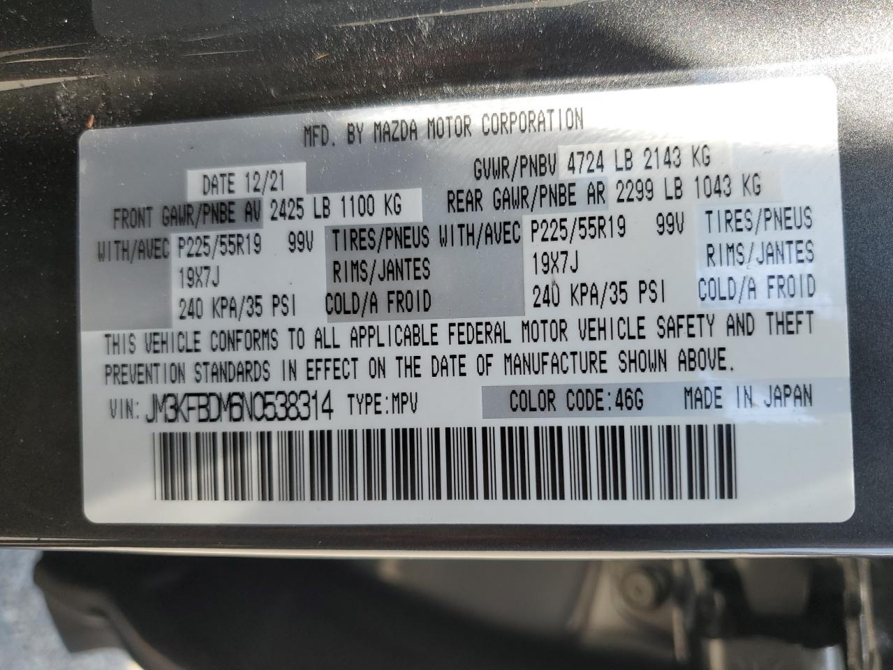 JM3KFBDM6N0538314 2022 Mazda Cx-5 Premium