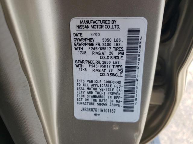 2001 Infiniti Qx4 VIN: JNRDR07X11W101167 Lot: 58647164