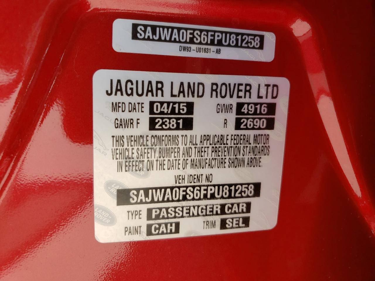 SAJWA0FS6FPU81258 2015 Jaguar Xf 2.0T Premium