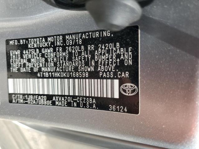 VIN 4T1B11HK0KU168598 2019 Toyota Camry, L no.12