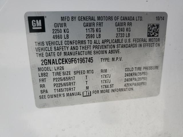 2015 Chevrolet Equinox Lt VIN: 2GNALCEK9F6196745 Lot: 59541844