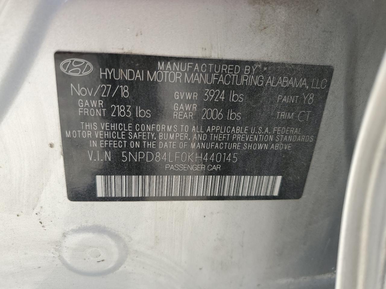 5NPD84LF0KH440145 2019 Hyundai Elantra Sel