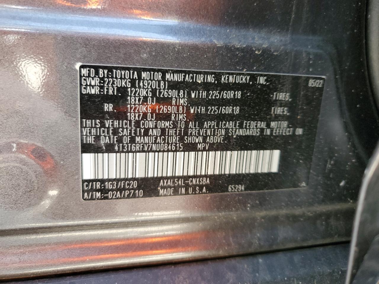 4T3T6RFV7NU084615 2022 Toyota Rav4 Se