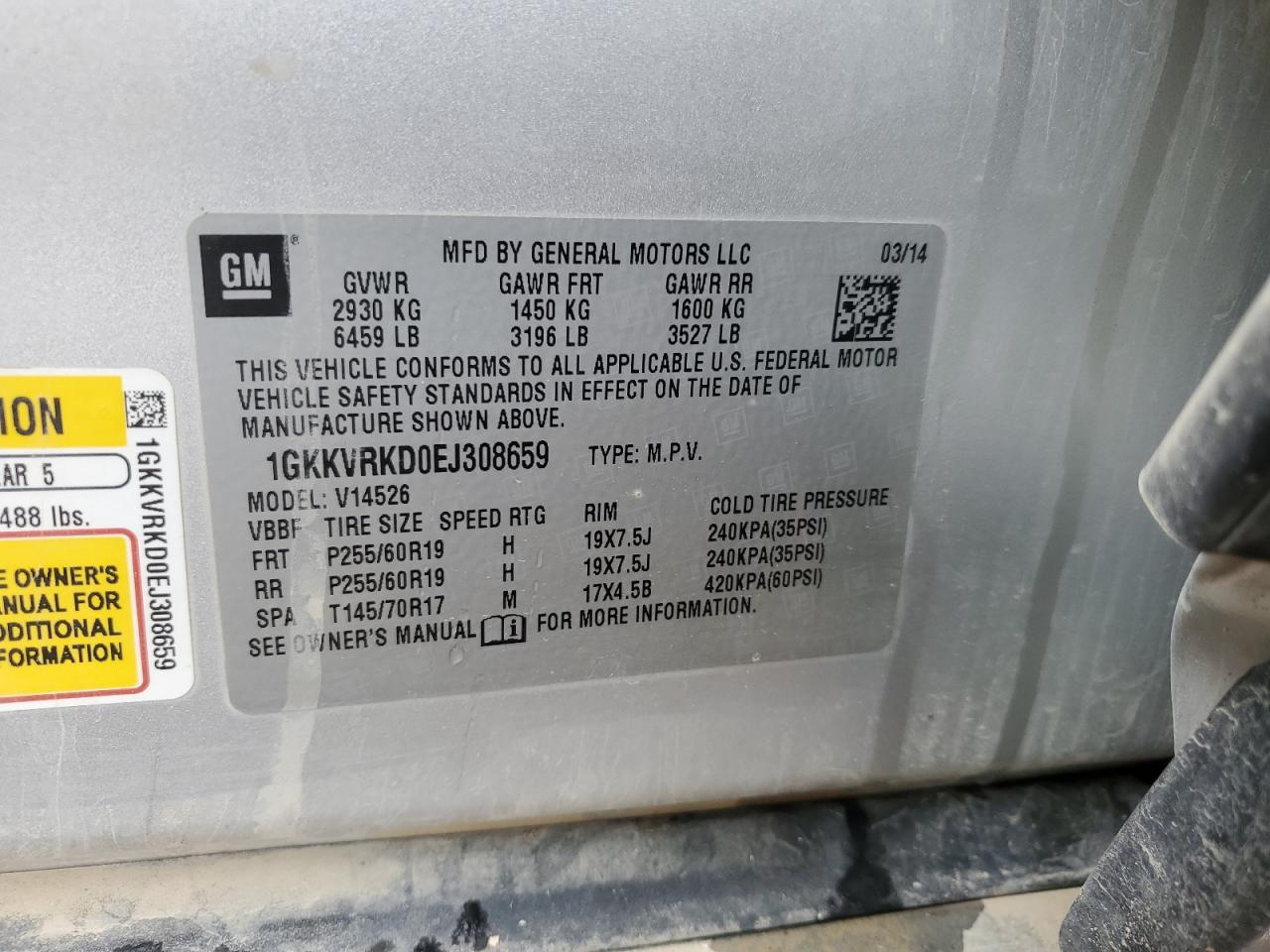 1GKKVRKD0EJ308659 2014 GMC Acadia Slt-1