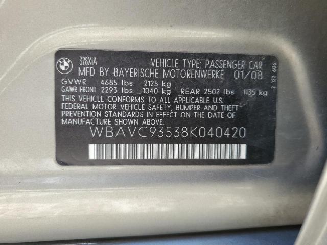 2008 BMW 328 Xi VIN: WBAVC93538K040420 Lot: 58787364