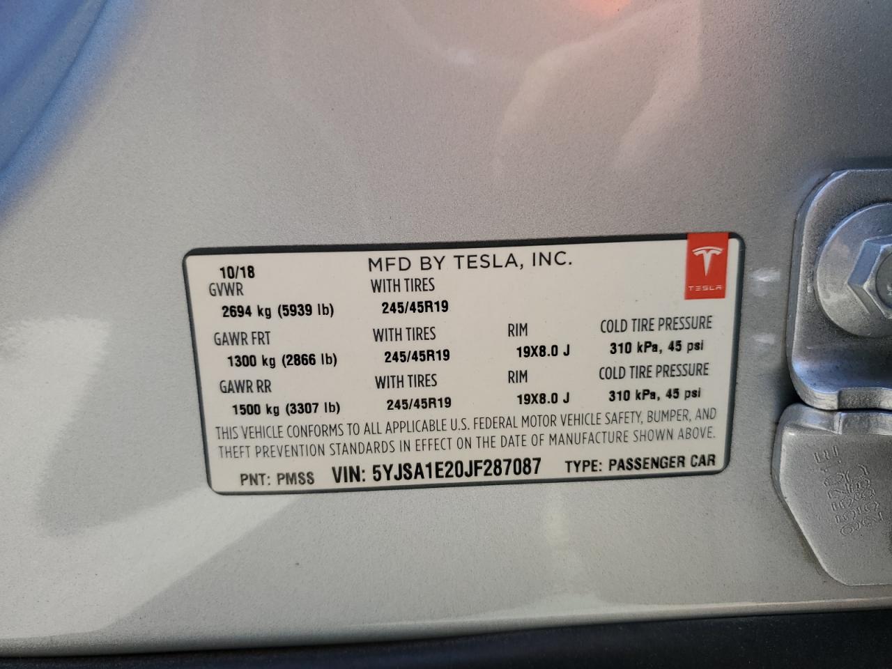 5YJSA1E20JF287087 2018 Tesla Model S