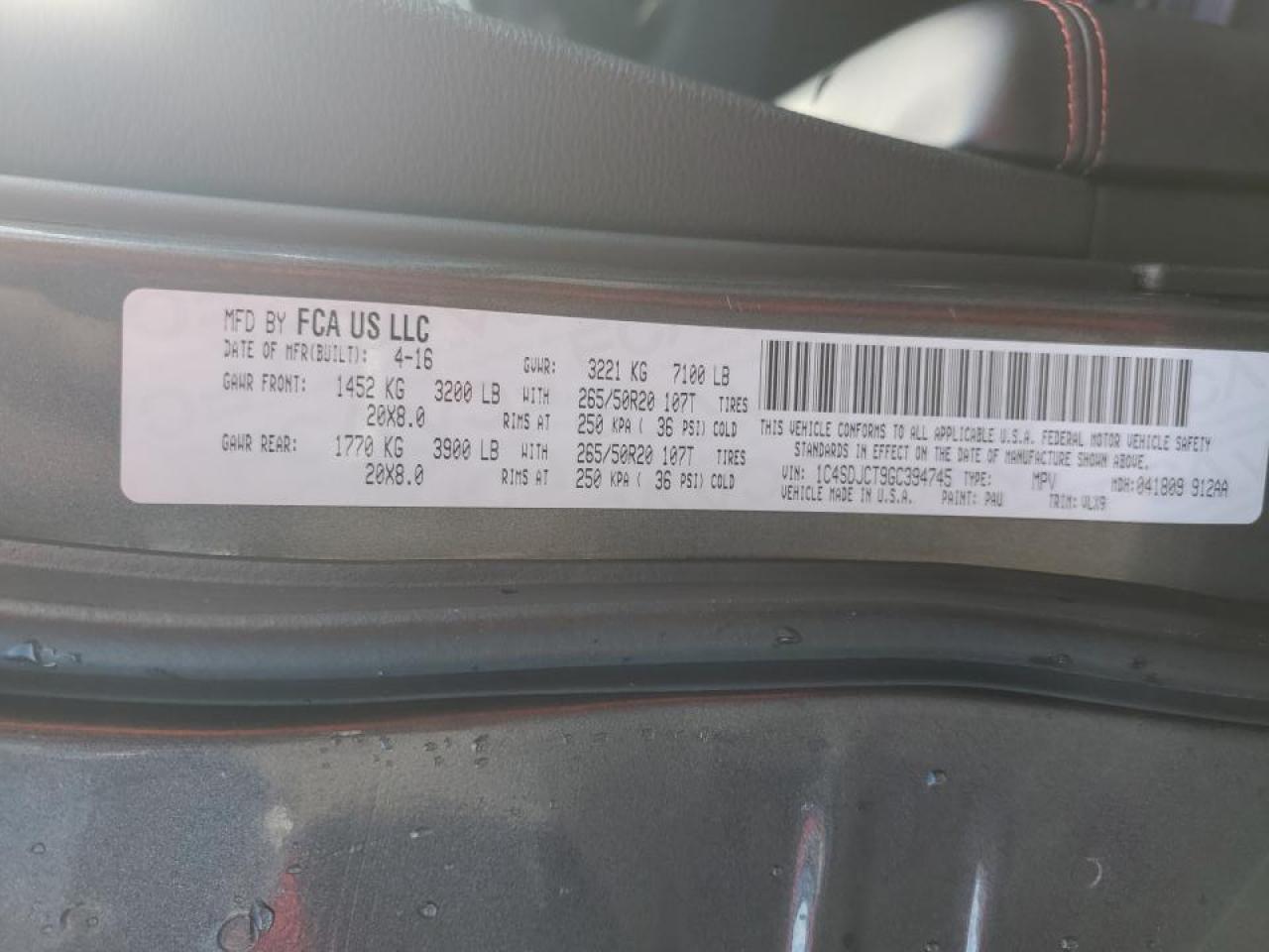 1C4SDJCT9GC394745 2016 Dodge Durango R/T